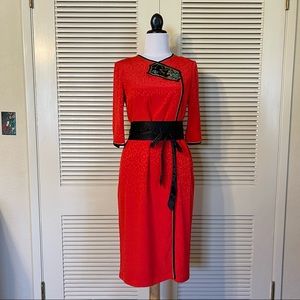 Asian Sheath Dress with Metallic Gold Accents